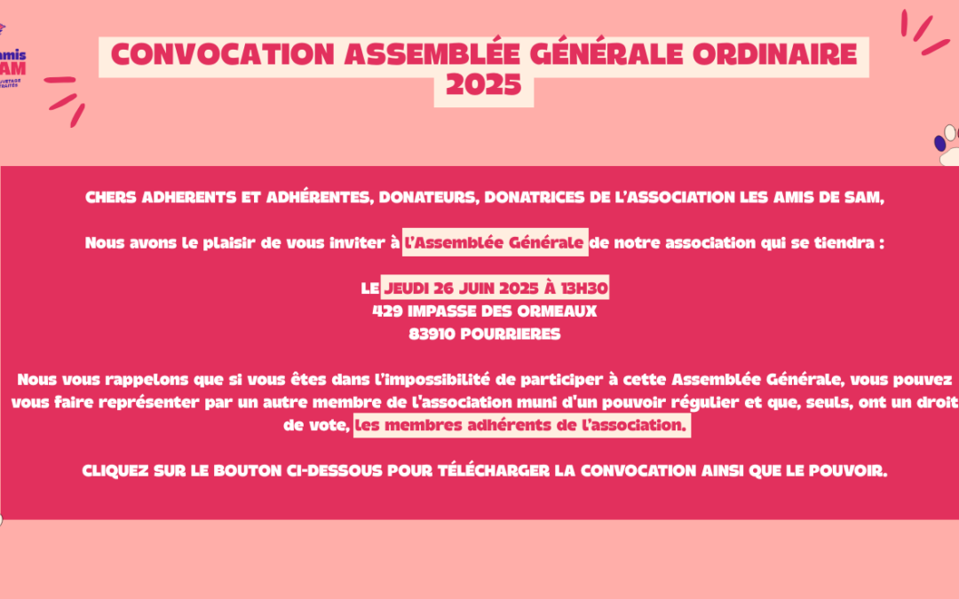 Assemblée Générale ORDINAIRE 2025 – CONVOCATION & POUVOIR